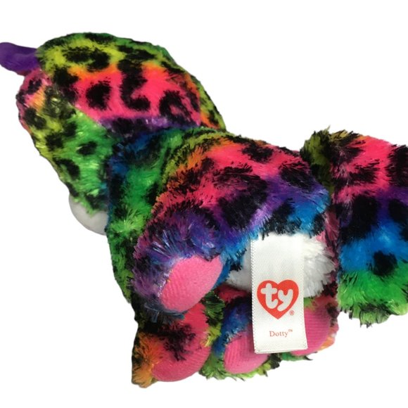 Ty Beanie Boo Dotty Leopard Plush Stuffed Animal Pink Sparkle Glitter Eyes 6" - Picture 7 of 8